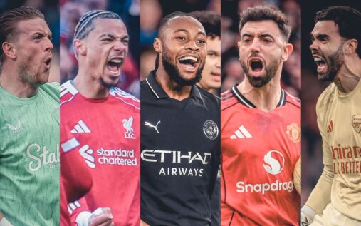 Jordan Pickford celebrating a save for Everton against Newcastle United