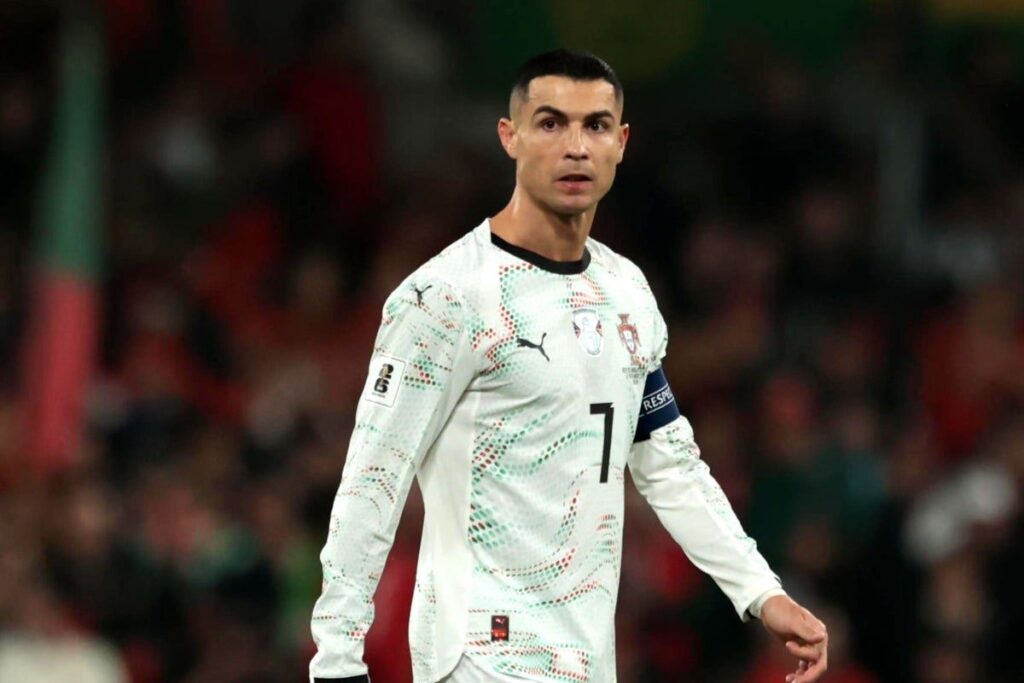 Cristiano Ronaldo looking dejected in a Portugal shirt during an international match