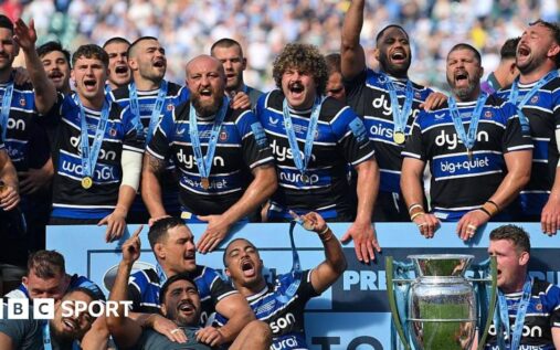 A generic rugby match showing players contesting a lineout in the English Premiership
