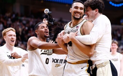 Trey Kaufman-Renn of Purdue tips in the game-winning basket against Texas in the NCAA tournament