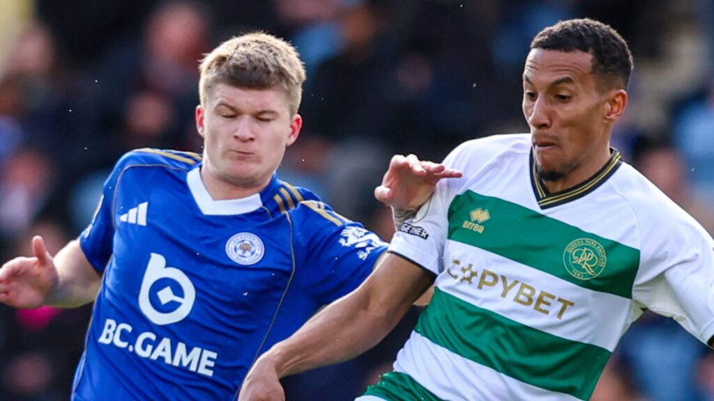 Harvey Vale celebrating a goal for Queens Park Rangers against Leicester City