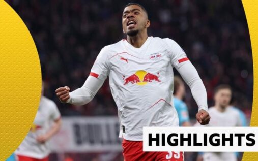 RB Leipzig players celebrating a goal during their 5-0 Bundesliga victory over Hoffenheim