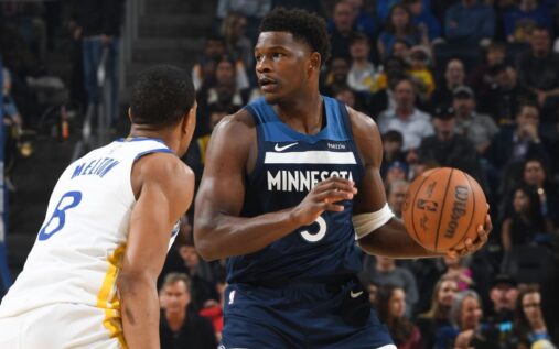 Anthony Edwards of the Minnesota Timberwolves looking dejected on the basketball court