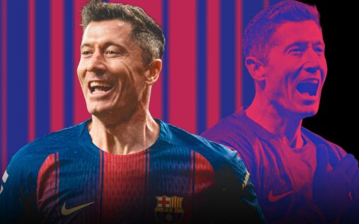 Robert Lewandowski clapping the fans while wearing a Barcelona kit