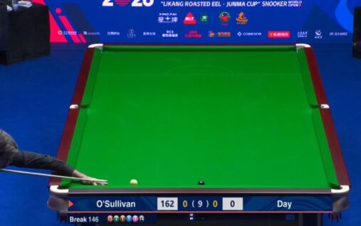 Ronnie O'Sullivan lining up a shot at the snooker table during the World Open