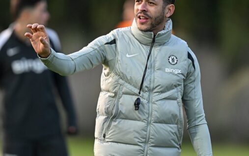 Chelsea manager Liam Rosenior gesturing on the touchline during a Premier League match
