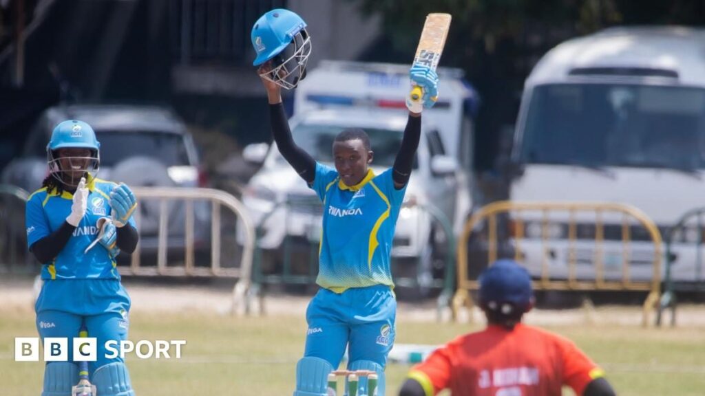Rwanda cricket batter Fanny Utagushimaninde celebrating a milestone on the pitch