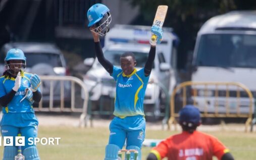 Rwanda cricket batter Fanny Utagushimaninde celebrating a milestone on the pitch