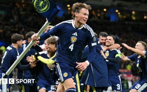 Kenny McLean celebrating his dramatic 50-yard goal for Scotland against Denmark at Hampden Park