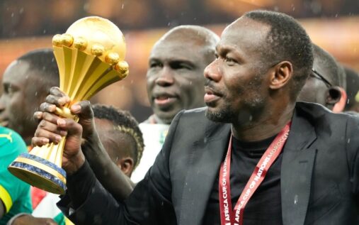 Senegal manager Pape Bouna Thiaw speaking at a press conference