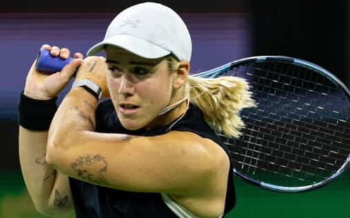 Sonay Kartal celebrating a point during her match at the Indian Wells tennis tournament