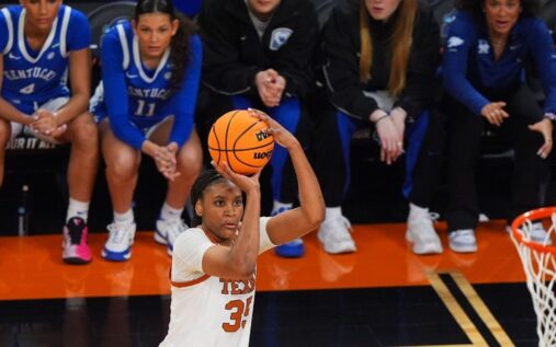 Olivia Miles of TCU dribbling the basketball during the NCAA Tournament Sweet 16