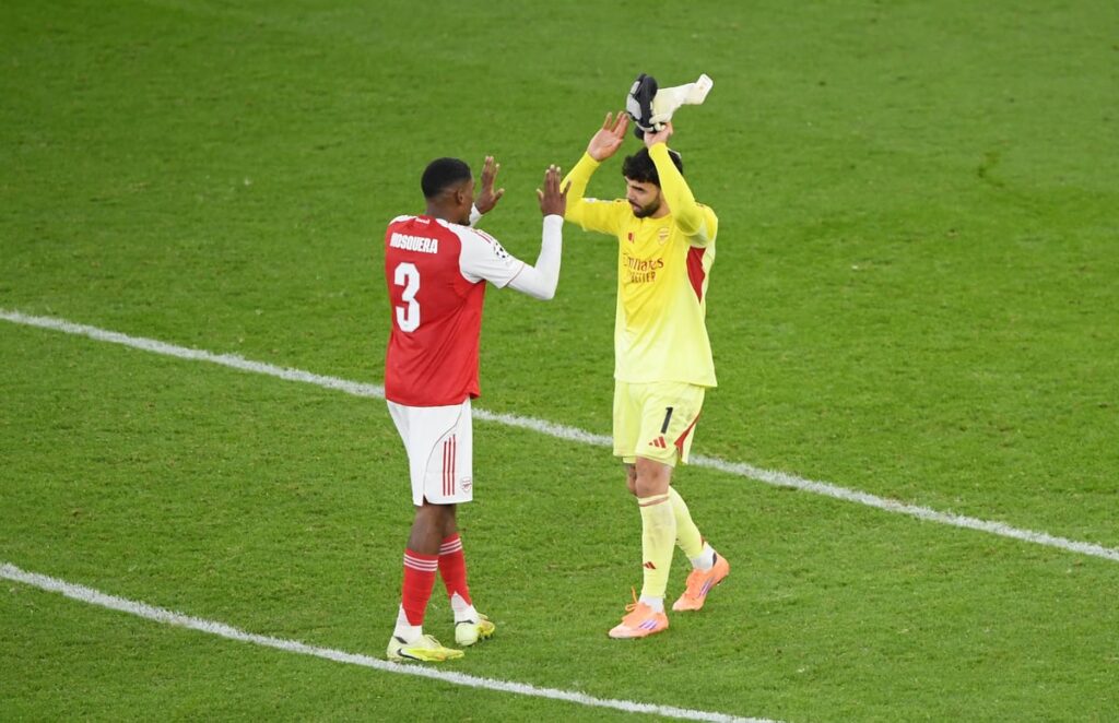 Cristhian Mosquera in action for Arsenal during a Premier League match