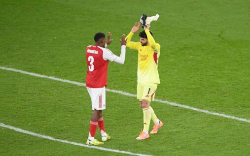Cristhian Mosquera in action for Arsenal during a Premier League match