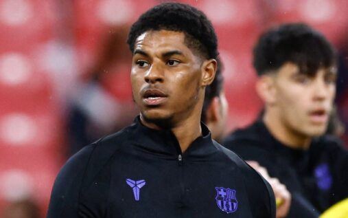 Marcus Rashford looking frustrated on the pitch during a match for Barcelona