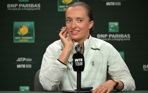 Iga Swiatek and Coco Gauff speaking to reporters during a press conference