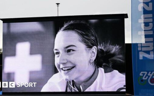 Swiss cyclist Muriel Furrer competing in a road race wearing her national team kit