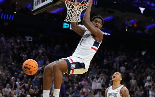 Tarris Reed Jr of the UConn Huskies looking determined on the basketball court during the NCAA tournament