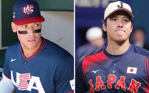 Team USA baseball captain Aaron Judge looking focused while batting during a game