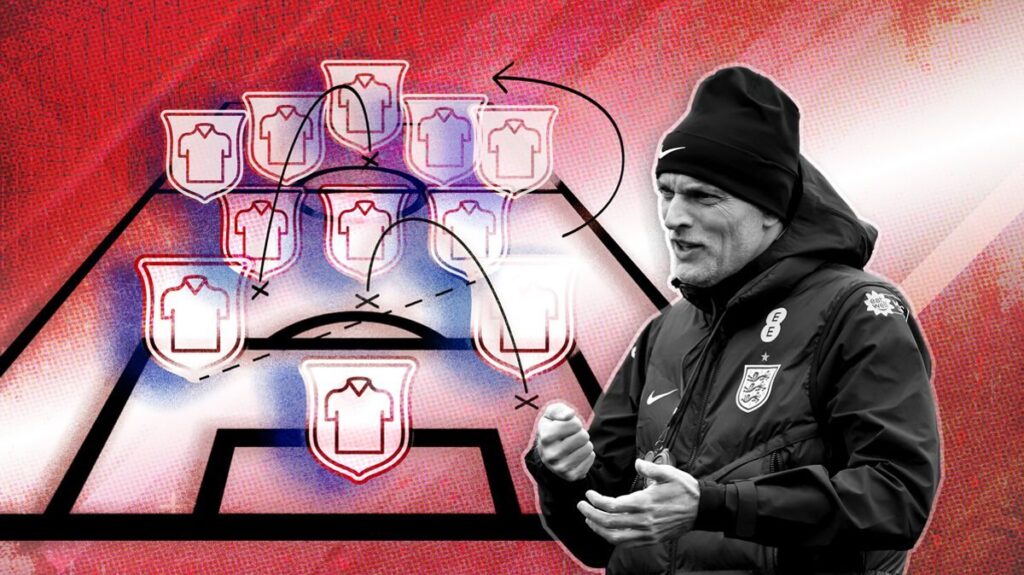 Thomas Tuchel instructing England national team players during a training session