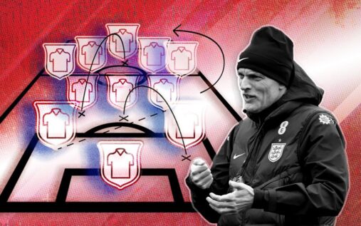 Thomas Tuchel instructing England national team players during a training session