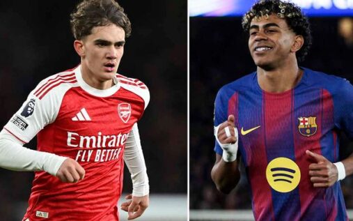 Arsenal teenager Max Dowman playing on the pitch in a domestic football match