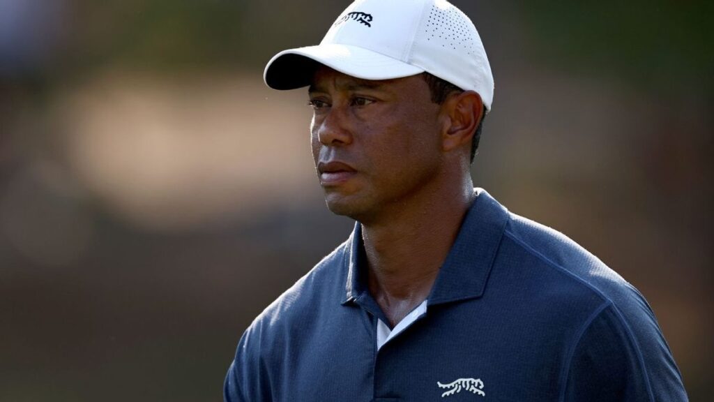 Tiger Woods looking serious on the golf course during a recent professional tournament