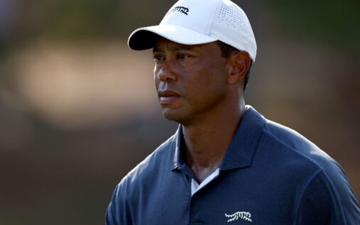 Tiger Woods looking serious on the golf course during a recent professional tournament