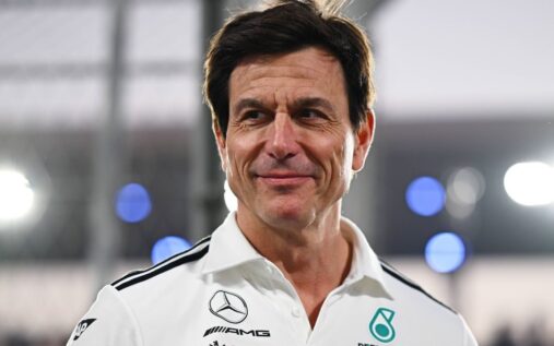 Mercedes team principal Toto Wolff speaking to the media in the Formula 1 paddock