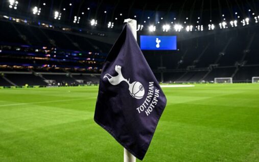 A general view of the Tottenham Hotspur stadium showing the club crest