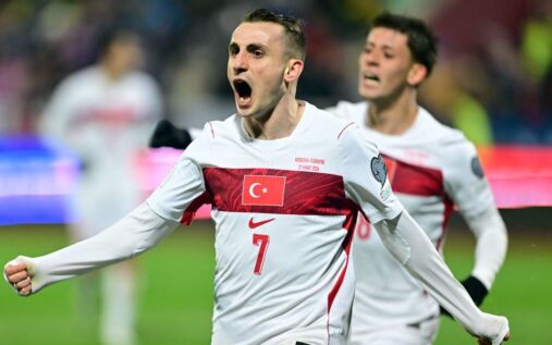 Türkiye football players celebrating their victory over Kosovo to qualify for the 2026 World Cup