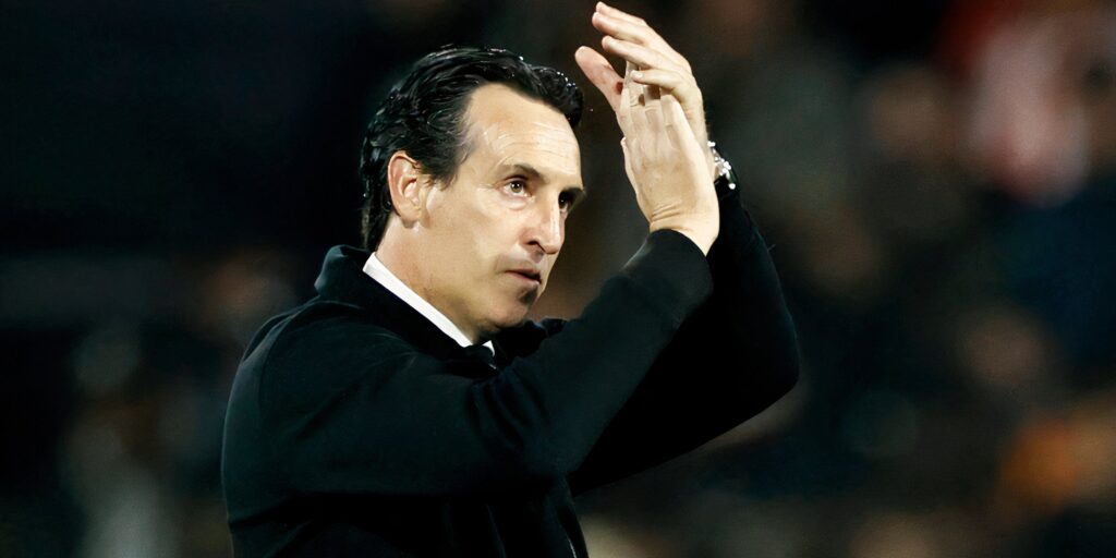Aston Villa manager Unai Emery issuing instructions from the touchline