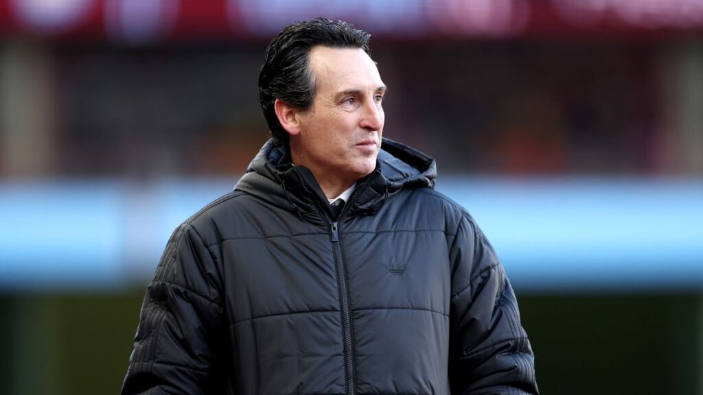 Aston Villa manager Unai Emery looking pensive on the touchline during a match