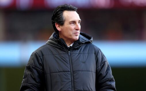 Aston Villa manager Unai Emery looking pensive on the touchline during a match