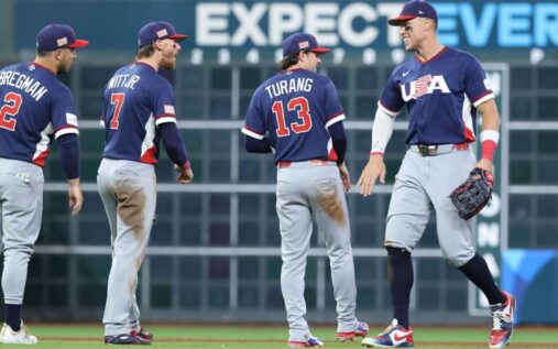 Logan Webb pitching for the United States against Canada in the World Baseball Classic