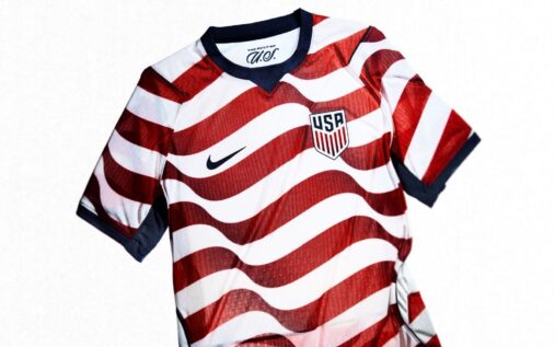 The new United States home and away football kits featuring red and white stripes and a navy blue design with stars