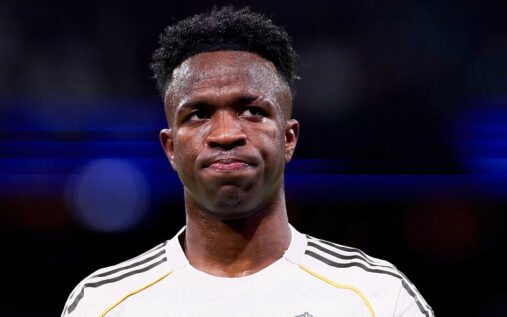 Vinicius Jr gesturing frustration on the pitch during a Real Madrid match