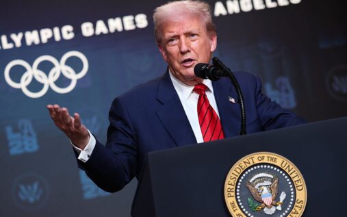 World Anti-Doping Agency logo displayed at a press conference