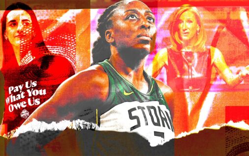 A'ja Wilson and WNBA players on the court, representing the league's historic new collective bargaining agreement.