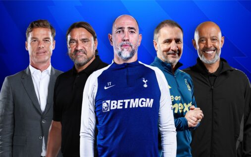 West Ham United and Tottenham Hotspur players contesting a ball during a Premier League match