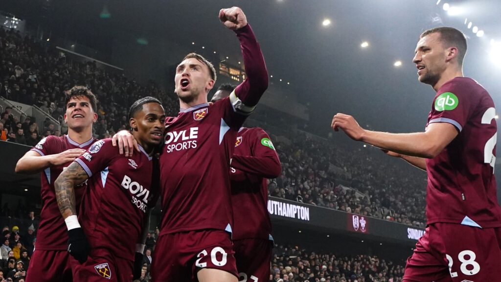 West Ham winger Crysencio Summerville celebrating a goal during a Premier League match