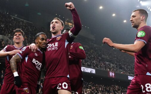 West Ham winger Crysencio Summerville celebrating a goal during a Premier League match