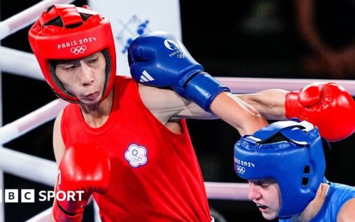 Olympic champion Lin Yu-ting wearing her featherweight boxing gold medal from the Paris 2024 Games