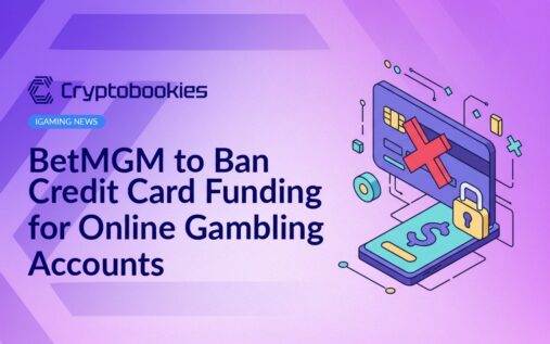 Smartphone displaying a BetMGM app with credit cards crossed out next to a "Ban" sign on a dark background.