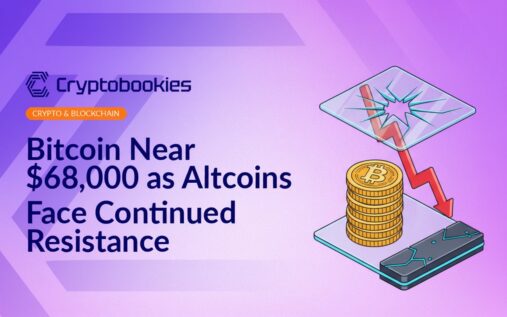 Stack of digital coins under glass ceiling, red falling chart, and cracked bar panel symbolizing market resistance.