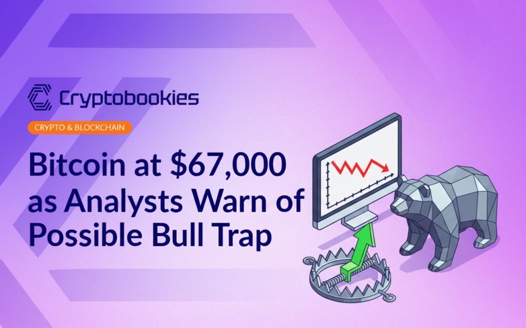 Trading screen with red downward chart, metal bear statue, and open spring trap holding a green upward arrow.