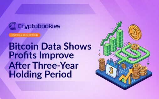 Line graph with Bitcoin price trends over three years, highlighting profit increases after long-term holding periods