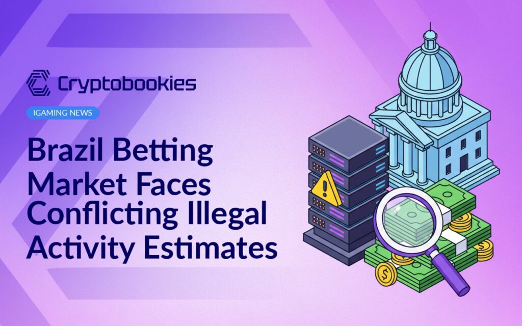 Government building next to a server tower with warning symbol and a magnifying glass over a stack of cash.