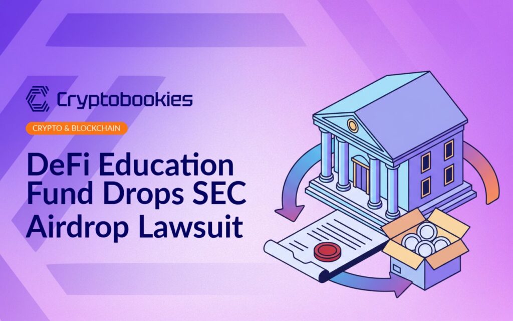 Courthouse building beside stamped legal document, open box with blank tokens and circular arrow above it.
