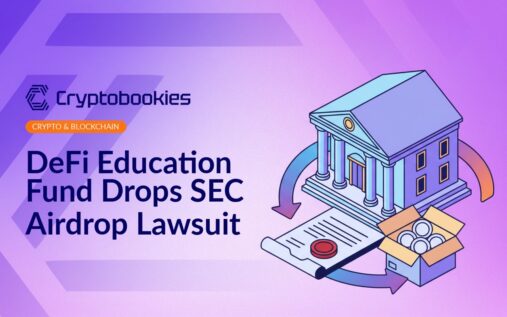 Courthouse building beside stamped legal document, open box with blank tokens and circular arrow above it.